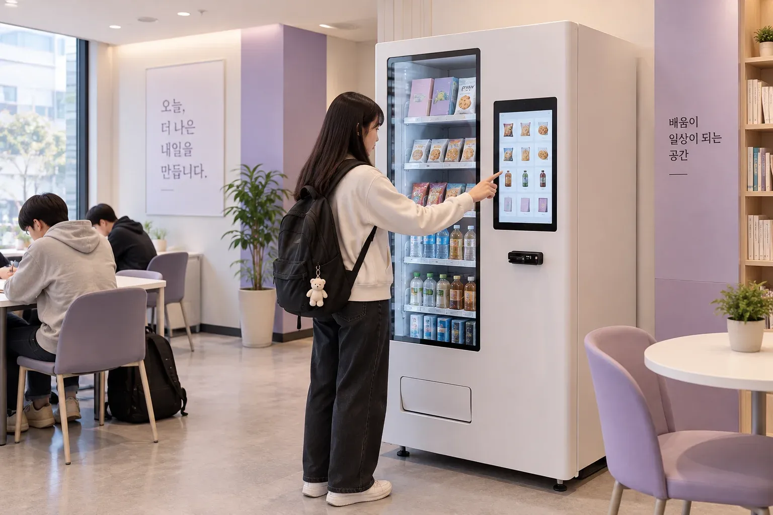 학원 환경과 관련 상품을 설명하는 AI 연출