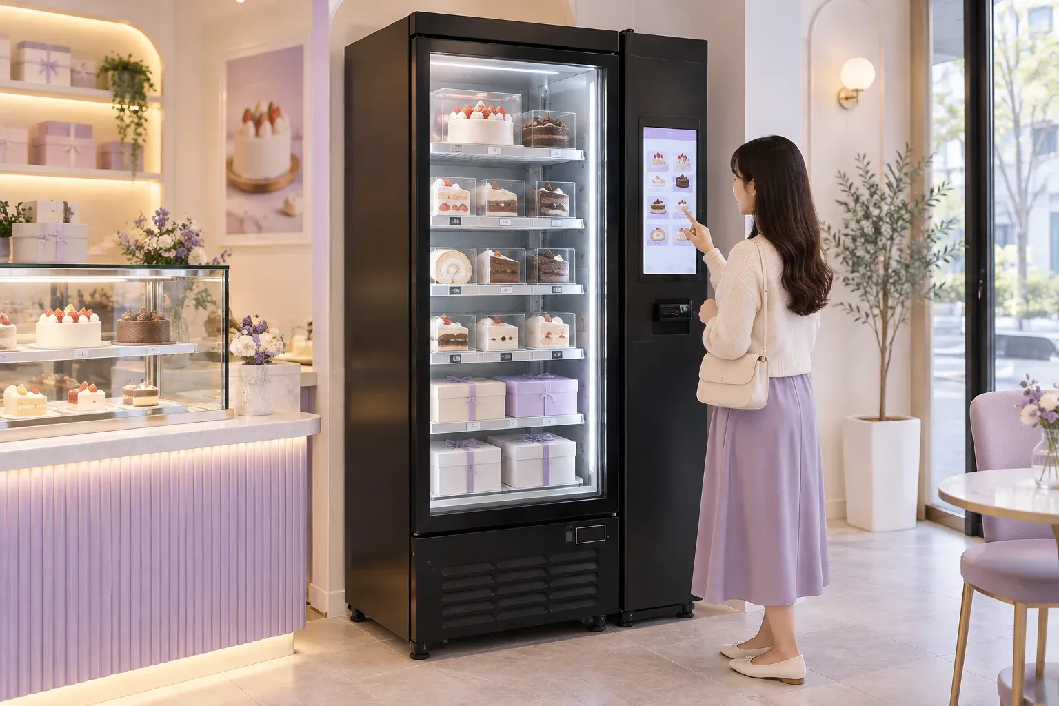 케이크 환경과 관련 상품을 설명하는 AI 연출