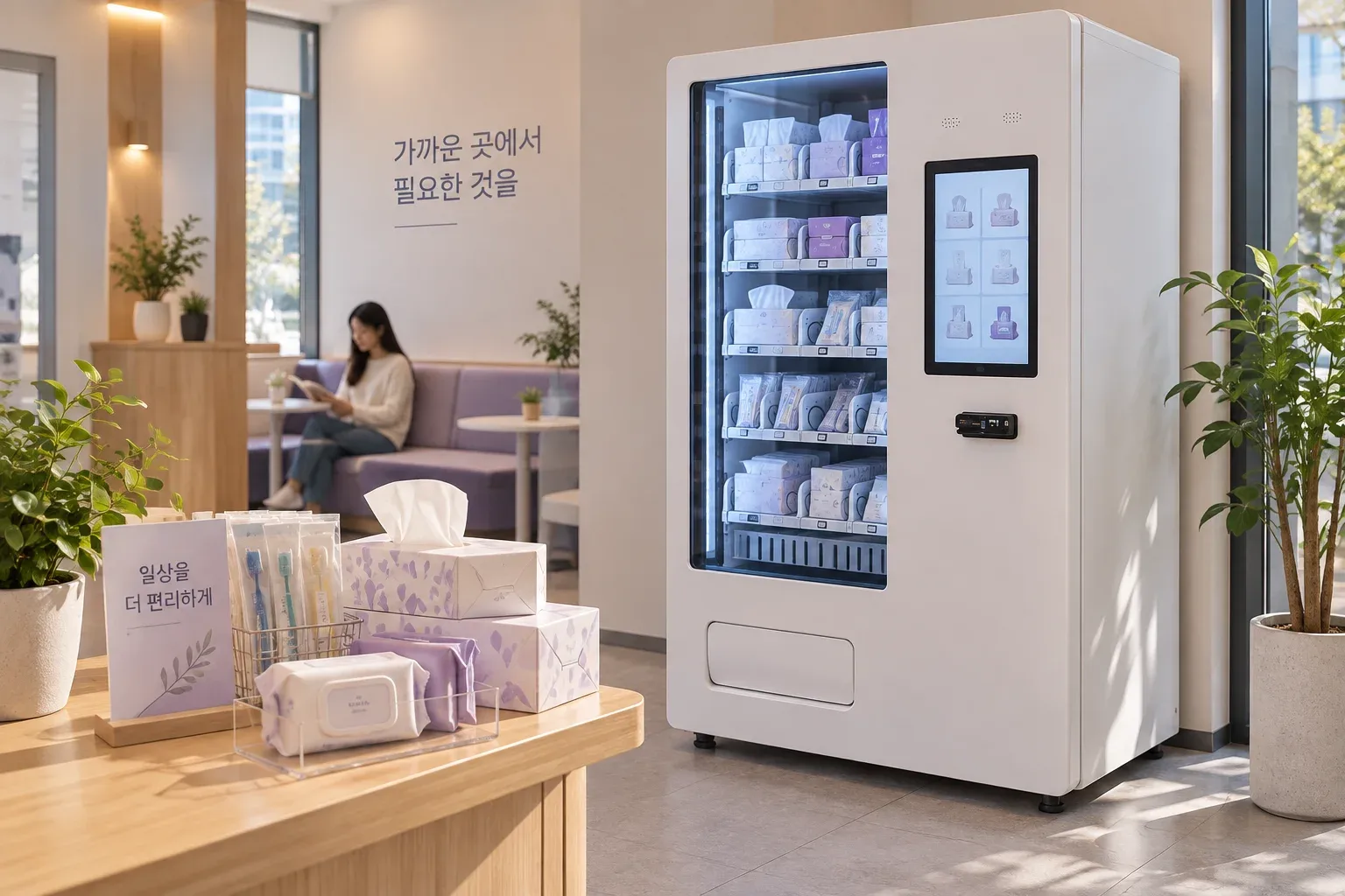 생필품·위생용품 환경과 관련 상품을 설명하는 AI 연출