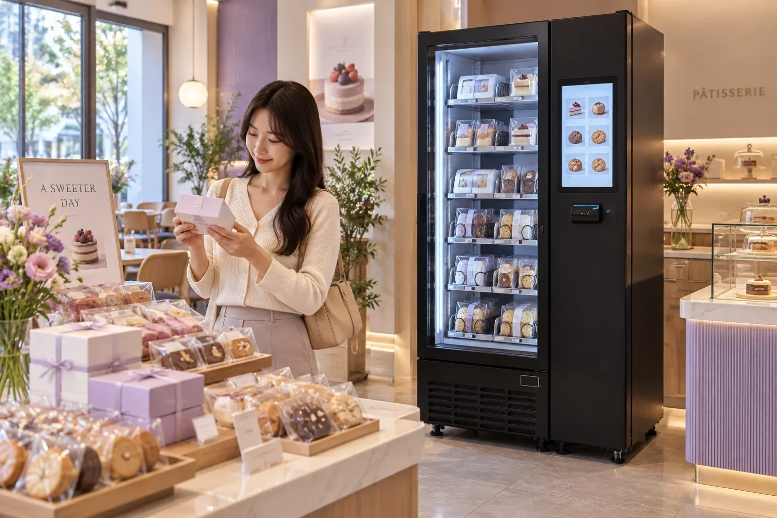 디저트 환경과 관련 상품을 설명하는 AI 연출
