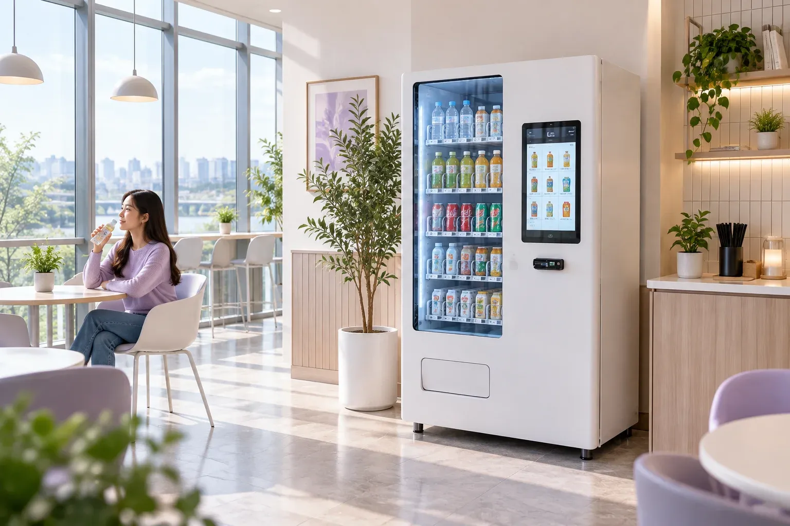 음료 환경과 관련 상품을 설명하는 AI 연출
