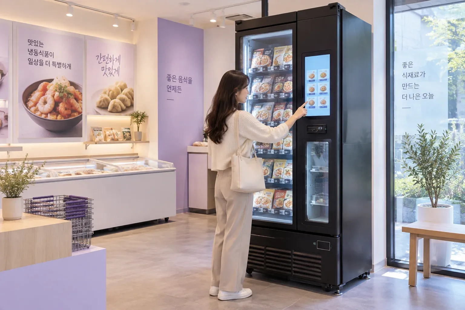 냉동 환경과 관련 상품을 설명하는 AI 연출