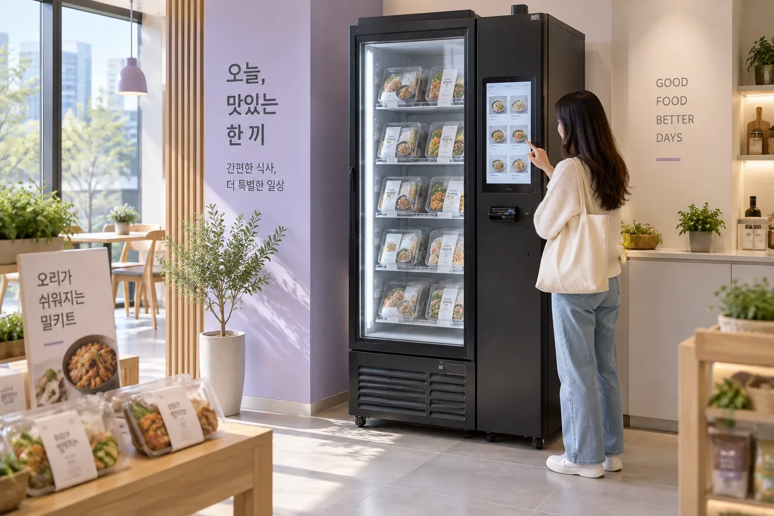 밀키트 환경과 관련 상품을 설명하는 AI 연출