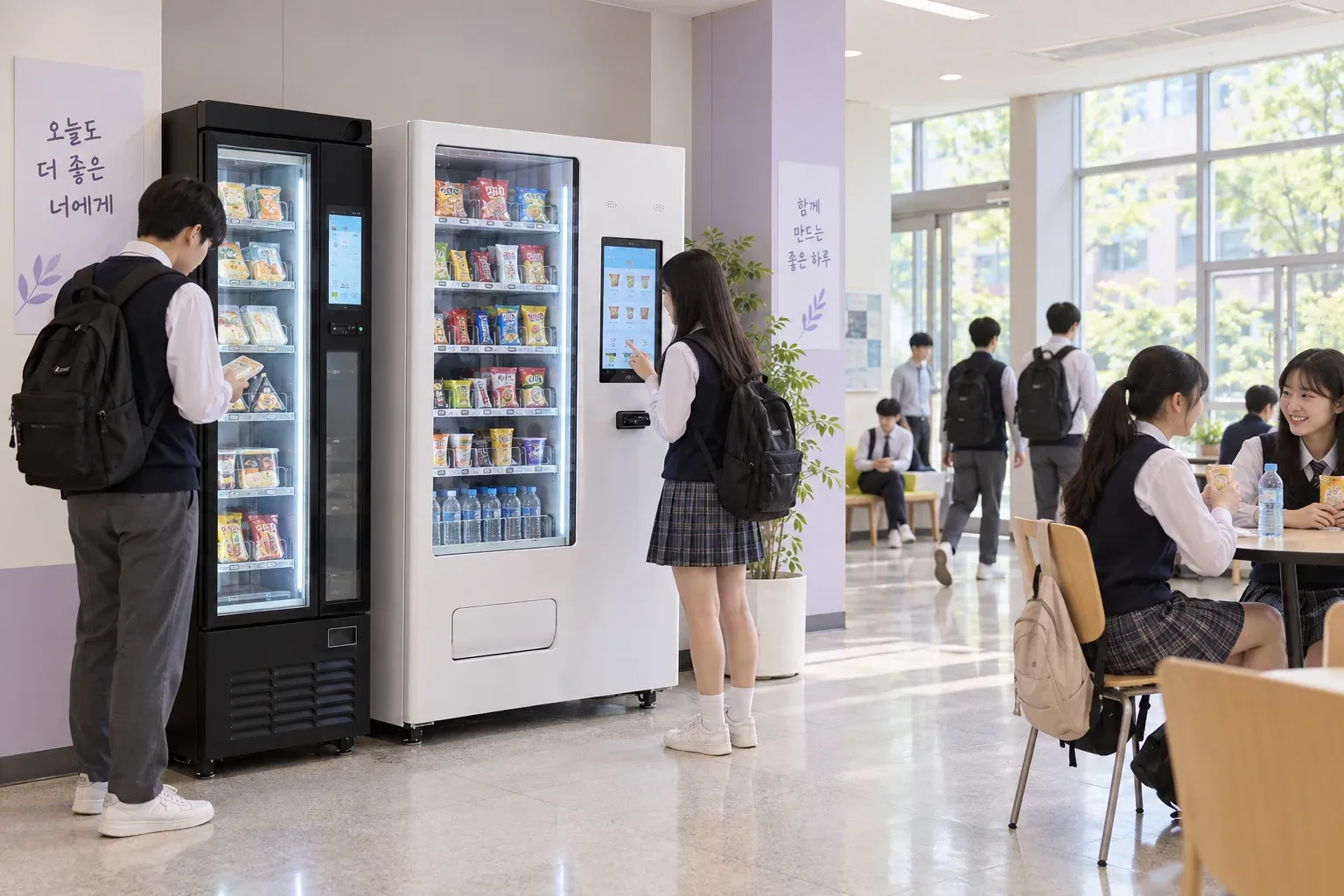 학교 환경과 관련 상품을 설명하는 AI 연출