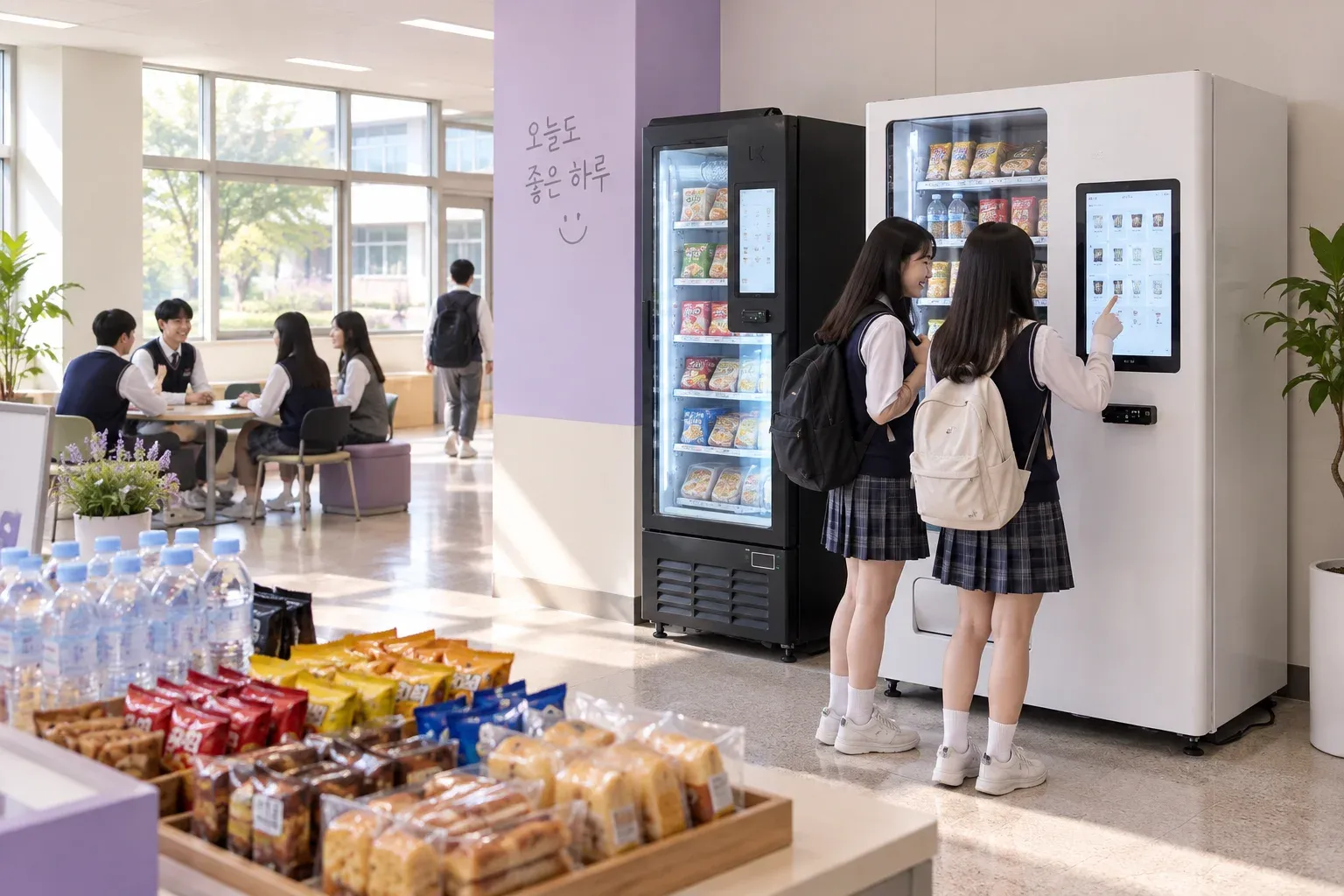 학교 환경과 관련 상품을 설명하는 AI 연출